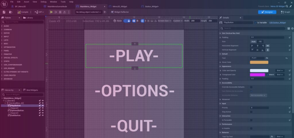 Unreal Engine 3D Menu